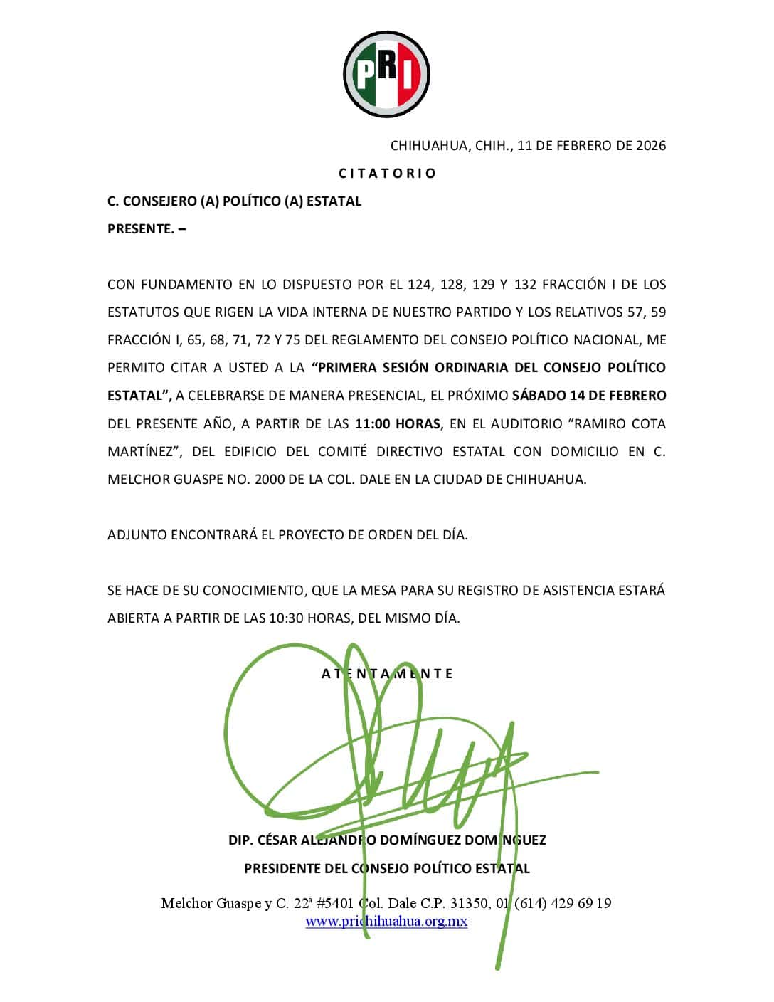 CITATORIO AL CONSEJO POLITICO ESTATAL