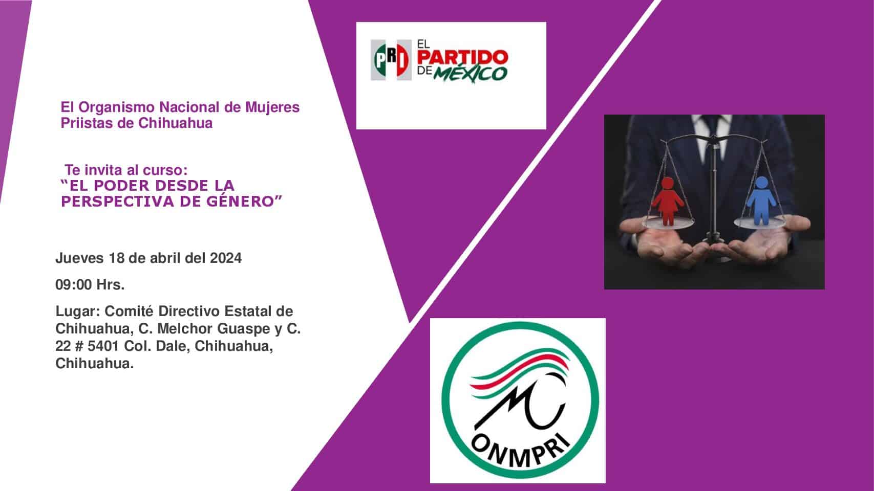 El Organismo Nacional de Mujeres Priístas invita al curso”EL PODER DESDE LA PERSPECTIVA DE GENERO”
