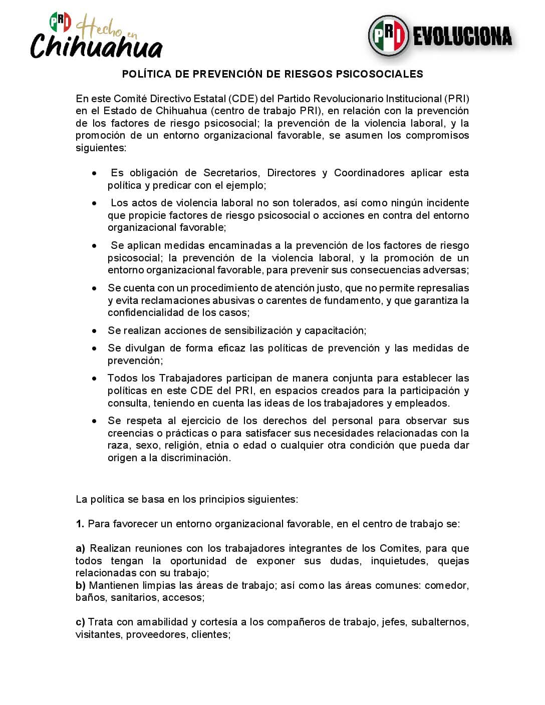 POLÍTICA DE PREVENCIÓN DE RIESGOS PSICOSOCIALES 2025-2026
