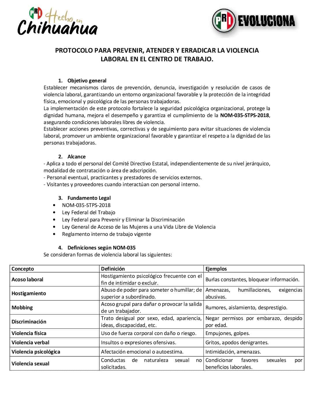 PROTOCOLO PARA PREVENIR, ATENDER Y ERRADICAR LA VIOLENCIA LABORAL EN EL CENTRO DE TRABAJO